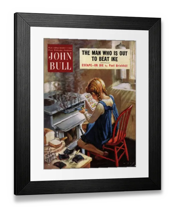 Framed Print : John Bull 1952 1950s UK cooking disasters accidents reading comics burnt toast fires Framed Print : John Bull 1952 1950s UK cooking disasters accidents reading comics burnt toast fires