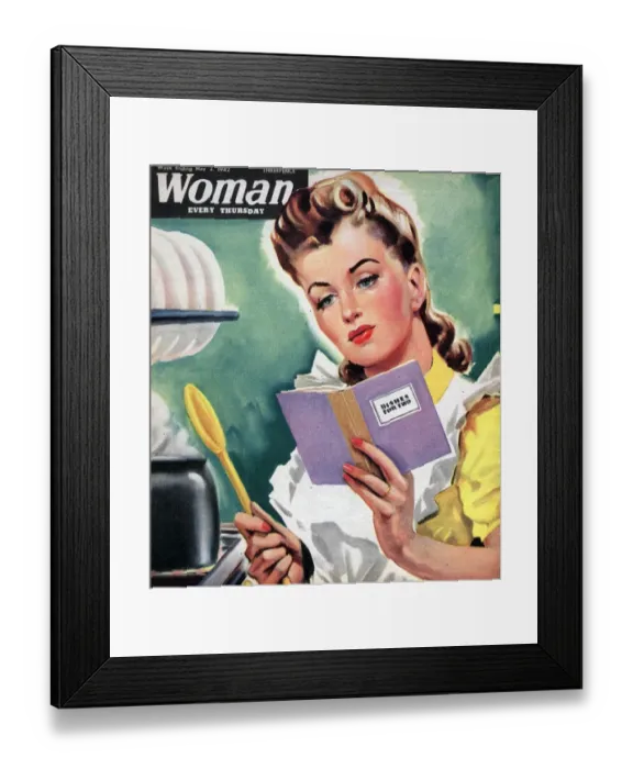 Framed Print : Woman 1942 1940s UK cooking women at war housewives reading recipes housewife woman Framed Print : Woman 1942 1940s UK cooking women at war housewives reading recipes housewife woman