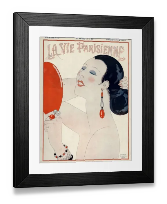 Framed Print : La Vie Parisienne 1919 1910s France George Barbier magazines mirrors earrings vanity