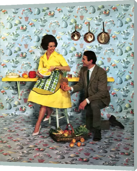 The Wallpaper Manufacturers Limited 1960s UK humour wallpaper pineapples housewives