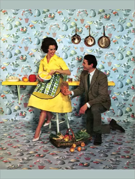 The Wallpaper Manufacturers Limited 1960s UK humour wallpaper pineapples housewives