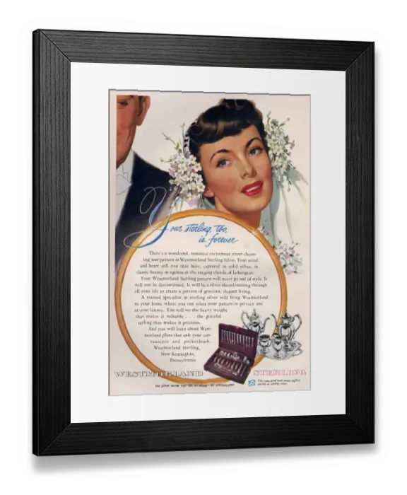 Framed Print : Westmoreland Sterling 1950 1950s USA cutlery kitchenware weddings gifts presents