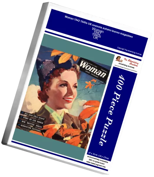 Woman 1942 1940s UK seasons autumn leaves magazines