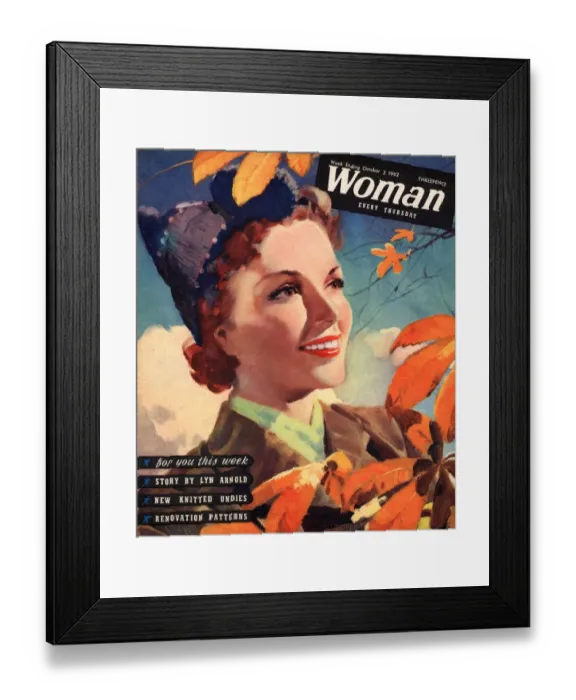 Framed Print : Woman 1942 1940s UK seasons autumn leaves magazines Framed Print : Woman 1942 1940s UK seasons autumn leaves magazines