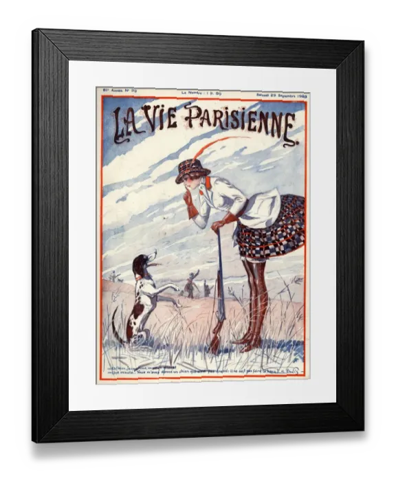 Framed Print : La Vie Parisienne 1923 1920s France illustrations magazines woman womens dogs hunting Framed Print : La Vie Parisienne 1923 1920s France illustrations magazines woman womens dogs hunting