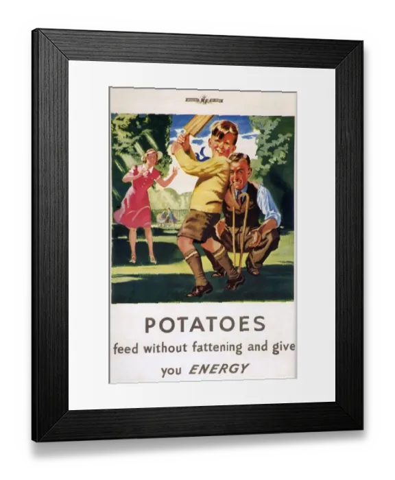 Framed Print : Ministry of Food 1940s UK potatoes cricket families Framed Print : Ministry of Food 1940s UK potatoes cricket families