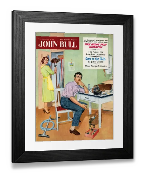 Framed Print : John Bull 1958 1950s UK repairing mending hoovers vacuum cleaning housewife diy