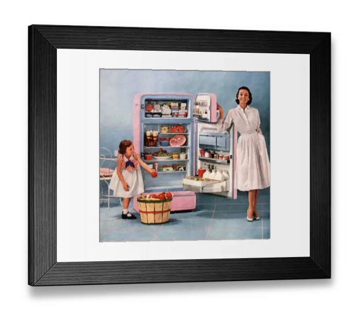 Framed Print : 1950s USA fridges housewives housewife mothers and daughters appliances refridgerators