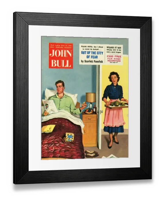 Framed Print : John Bull 1950s UK breakfast in bed fathers day housewives housewife beds husbands Framed Print : John Bull 1950s UK breakfast in bed fathers day housewives housewife beds husbands