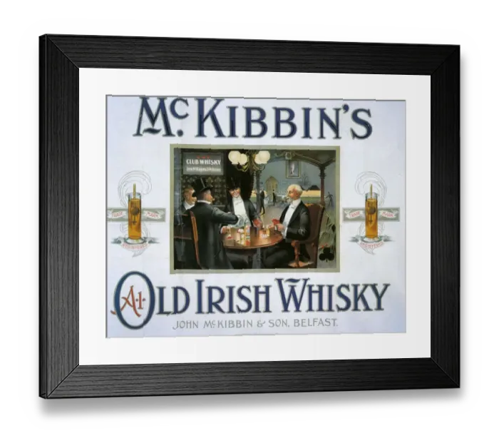 Framed Print : McKibbins 1900 1900s UK whisky alcohol whiskey advert McKibbins Irish bars