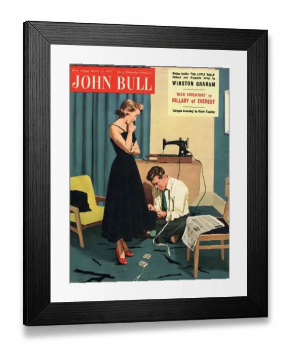 Framed Print : John Bull 1955 1950s UK repairing mending alterations womens magazines sewing repairs