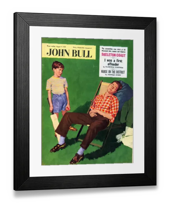 Framed Print : John Bull 1950s UK sleep cricket games fathers and sons magazines sleeping Framed Print : John Bull 1950s UK sleep cricket games fathers and sons magazines sleeping