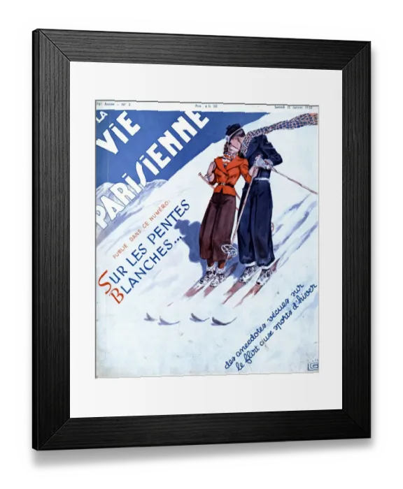Framed Print : La Vie Parisienne 1938 1930s France magazines winter sports kissing skiing couples Framed Print : La Vie Parisienne 1938 1930s France magazines winter sports kissing skiing couples