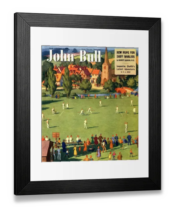 Framed Print : John Bull 1949 1940s UK the villages green cricket magazines Framed Print : John Bull 1949 1940s UK the villages green cricket magazines