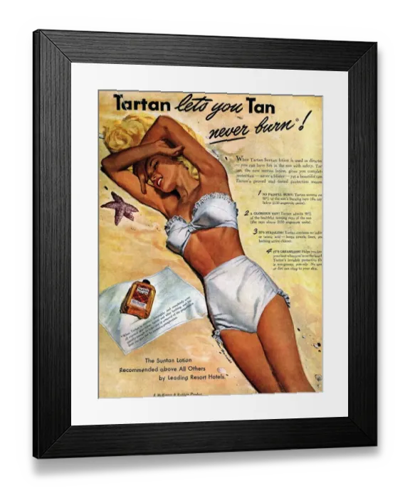 Framed Print : 1940s USA tartan suntans sunbathing lotions swim suits swimwear swimming costumes Framed Print : 1940s USA tartan suntans sunbathing lotions swim suits swimwear swimming costumes