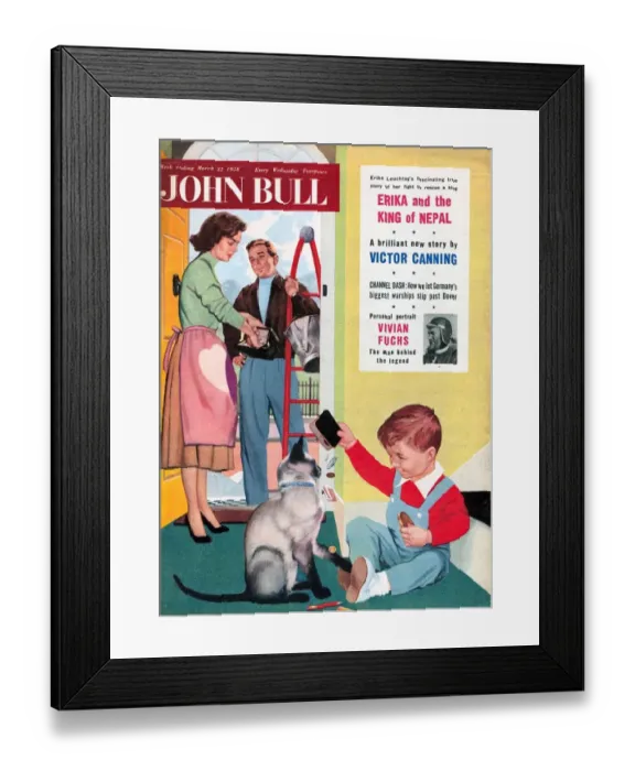 Framed Print : John Bull 1950s UK babies window cleaners cats magazines pets baby