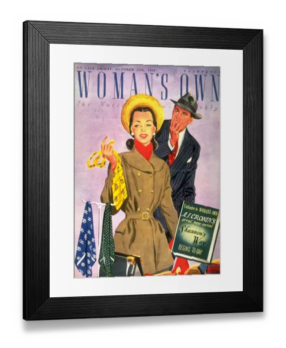 Framed Print : Womans Own 1940s UK shopping ties mens magazines clothing clothes Framed Print : Womans Own 1940s UK shopping ties mens magazines clothing clothes