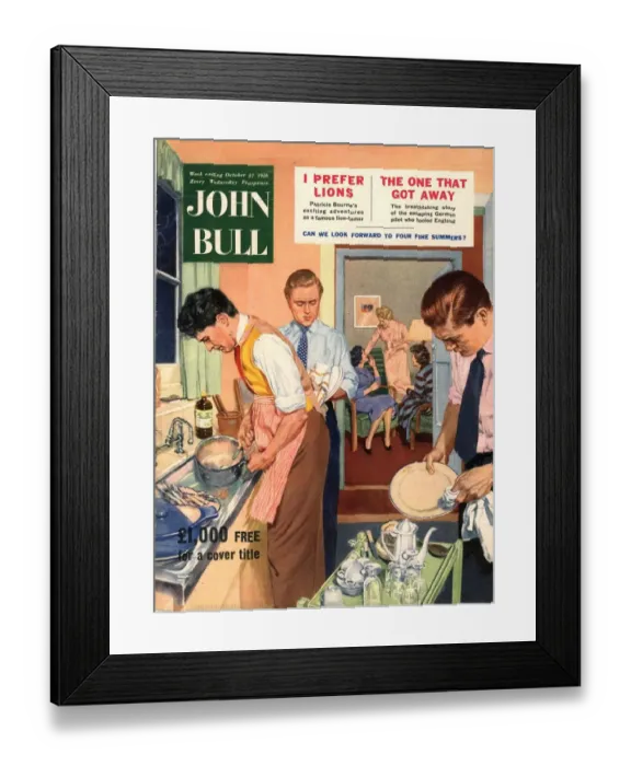 Framed Print : John Bull 1956 1950s UK washing up dishes kitchens househusbands husbands wives man Framed Print : John Bull 1956 1950s UK washing up dishes kitchens househusbands husbands wives man