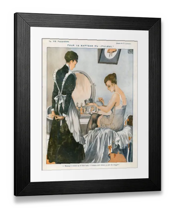 Framed Print : La Vie Parisienne 1916 1910s France cc maids applying makeup make-up powder dressing Framed Print : La Vie Parisienne 1916 1910s France cc maids applying makeup make-up powder dressing