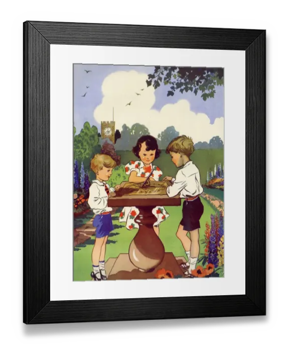 Framed Print : Infant School Illustrations 1950s UK sundials time Enid Blyton