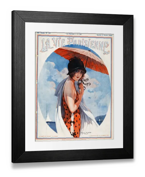 Framed Print : La Vie Parisienne 1924 1920s France Maurice Milliere magazines umbrellas seaside