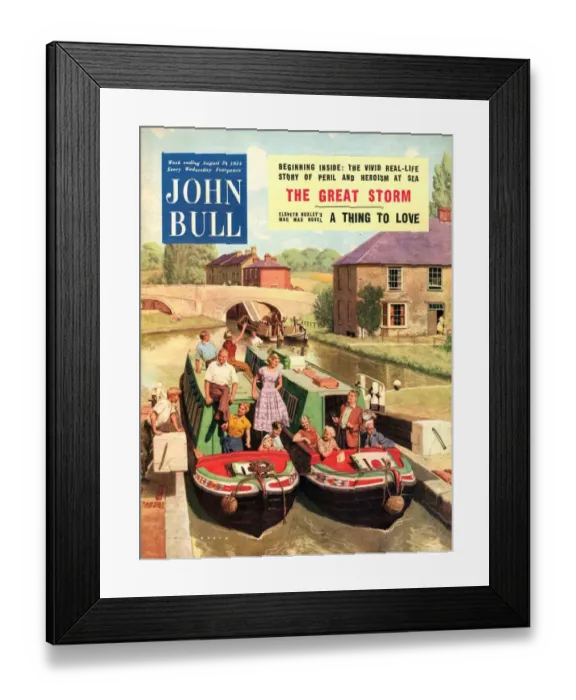 Framed Print : John Bull 1950s UK holidays narrow boats canals houseboats magazines barges