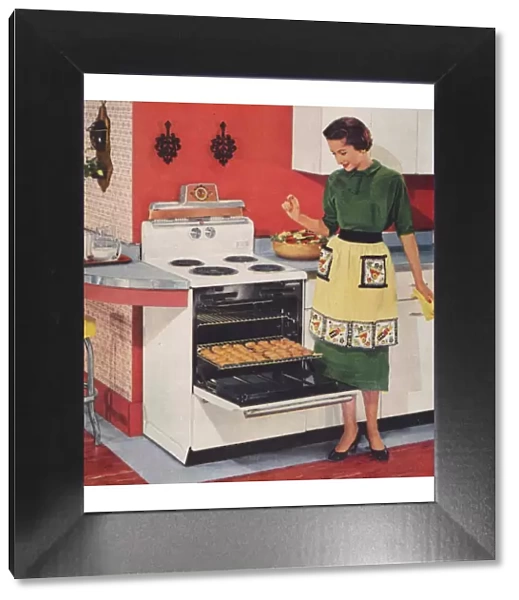 General Electric 1950s USA ovens cookers housewives kitchens cooking woman