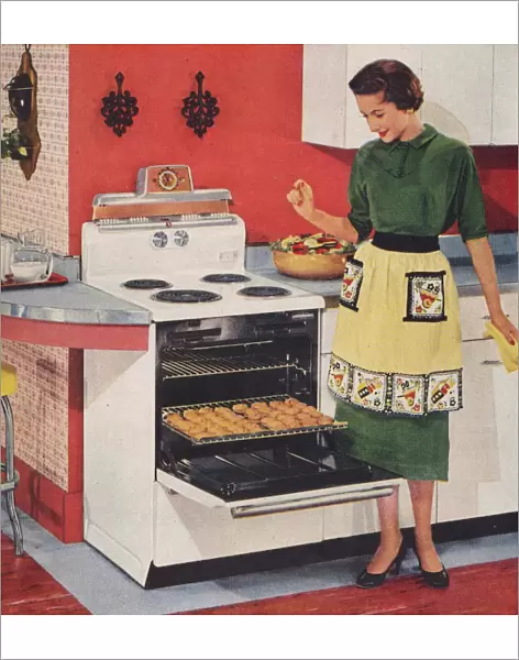 General Electric 1950s USA ovens cookers housewives kitchens cooking woman
