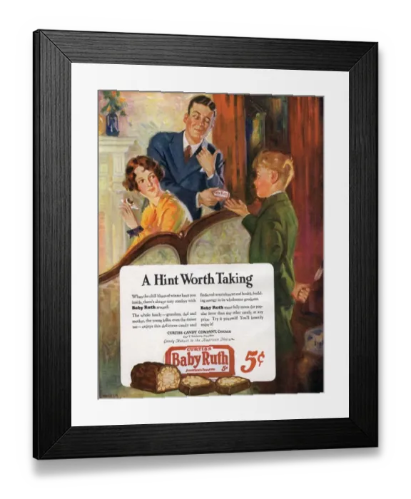 Framed Print : Baby Ruth 1927 1920s USA chocolate sweets Framed Print : Baby Ruth 1927 1920s USA chocolate sweets