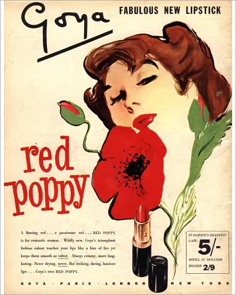 1950s UK goya lipsticks lipstick make-up makeup flowers poppies red poppy to for