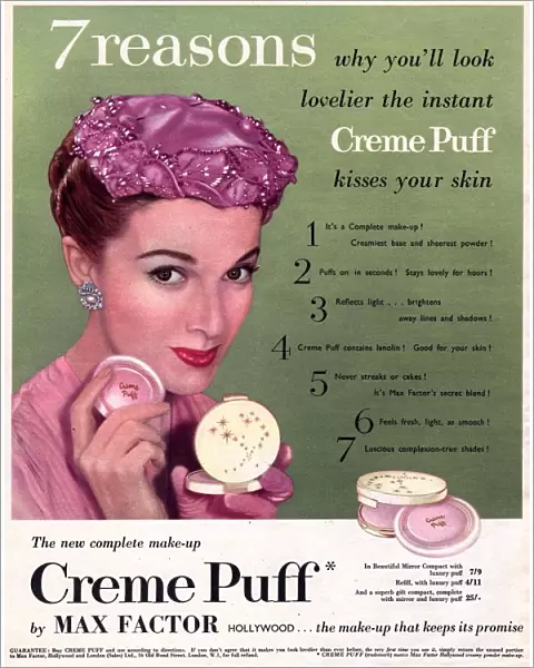 Max Factor 1950s UK creme puff foundation powder make-up makeup hats womens clothing
