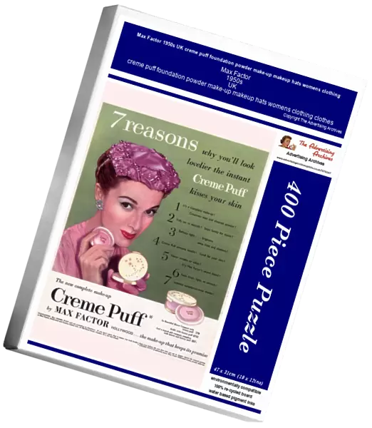Max Factor 1950s UK creme puff foundation powder make-up makeup hats womens clothing