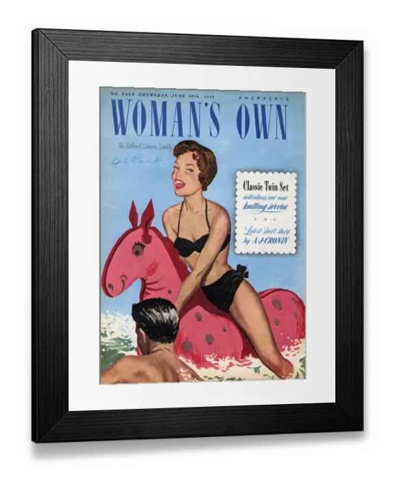 Framed Print : Womans Own 1949 1940s UK holidays seaside inflatables magazines