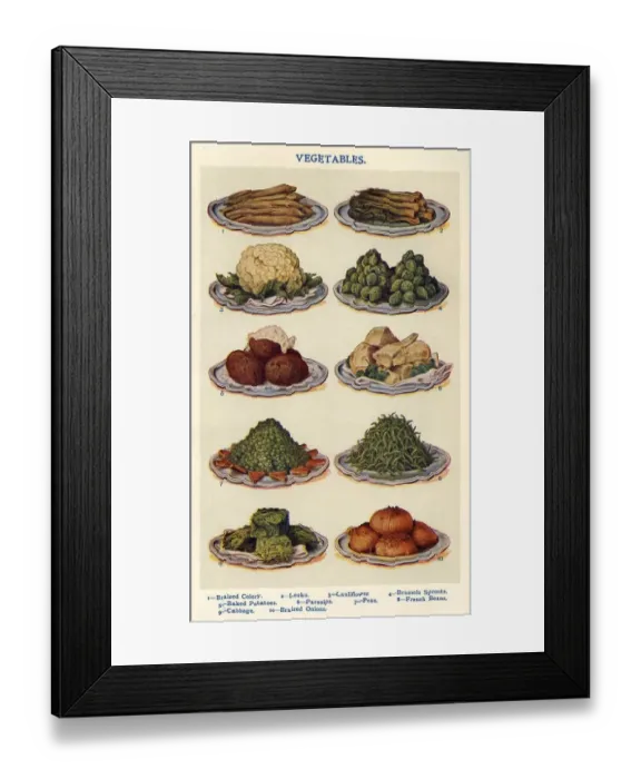 Framed Print : Vegetables 1900s UK Isabella Beeton Mrs Beetons Book of Household Management cooking Framed Print : Vegetables 1900s UK Isabella Beeton Mrs Beetons Book of Household Management cooking