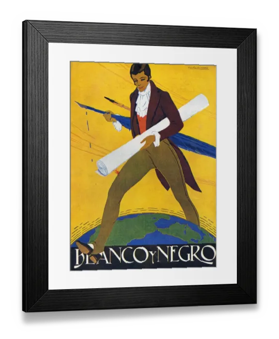 Framed Print : Blanco y Negro Spain pens writers writing globes magazines