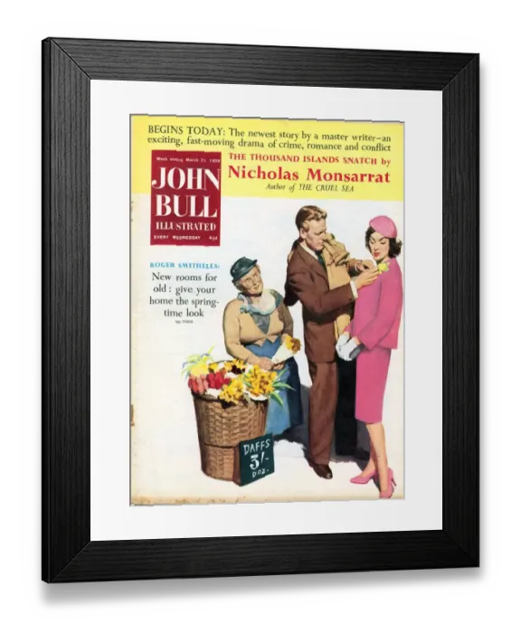 Framed Print : John Bull 1950s UK love flowers magazines