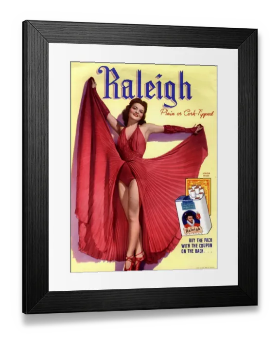 Framed Print : Raleigh 1930s USA glamour cigarettes smoking