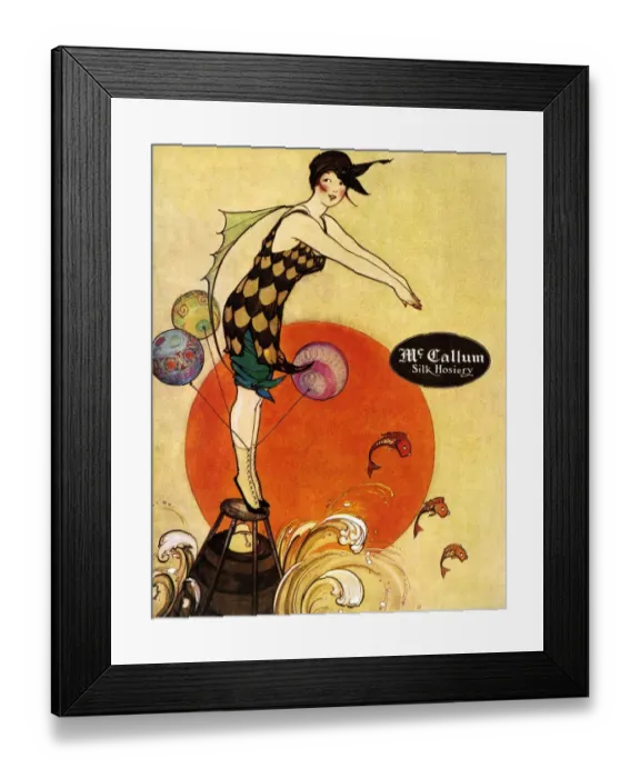 Framed Print : McCallum 1917 1910s USA womens hosiery nylons stockings diving Framed Print : McCallum 1917 1910s USA womens hosiery nylons stockings diving