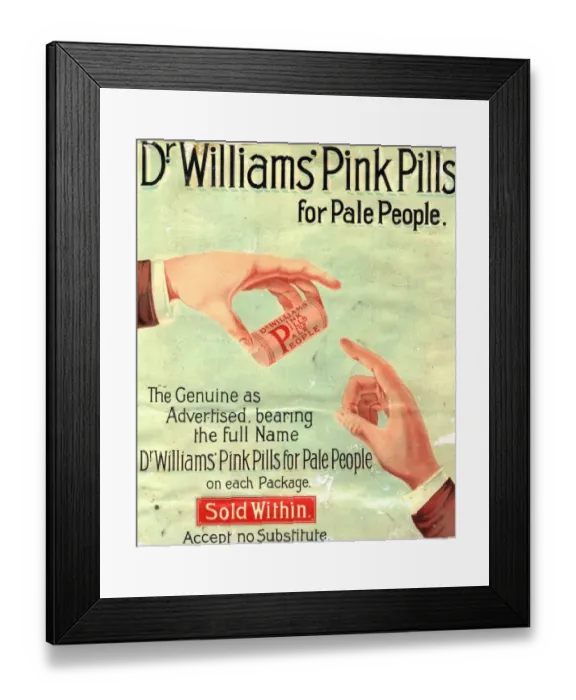 Framed Print : 1890s UK dr williams pin pills medical medicine Framed Print : 1890s UK dr williams pin pills medical medicine