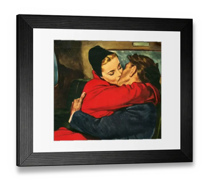 Framed Print : Romance 1953 1950s UK Fairbairn womens story illustrations cpi W kissing kisses