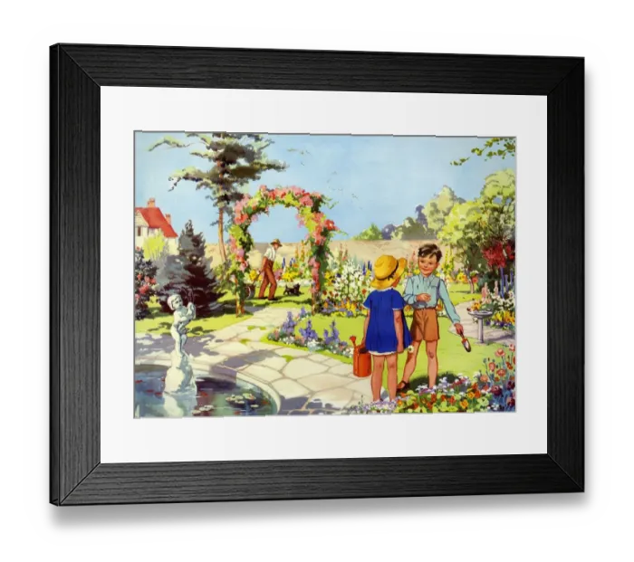 Framed Print : Infant School Illustrations 1950s UK gardens Enid Blyton