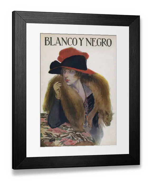 Framed Print : Blanco y Negro 1921 1920s Spain cc furs hats womens foxes magazines Framed Print : Blanco y Negro 1921 1920s Spain cc furs hats womens foxes magazines