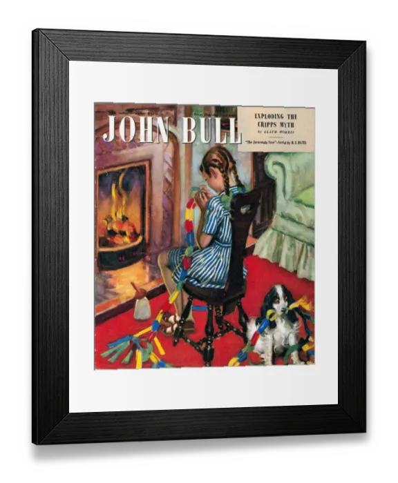 Framed Print : John Bull 1948 1940s UK fireplaces fires paper chains naughty dogs spaniels girls Framed Print : John Bull 1948 1940s UK fireplaces fires paper chains naughty dogs spaniels girls