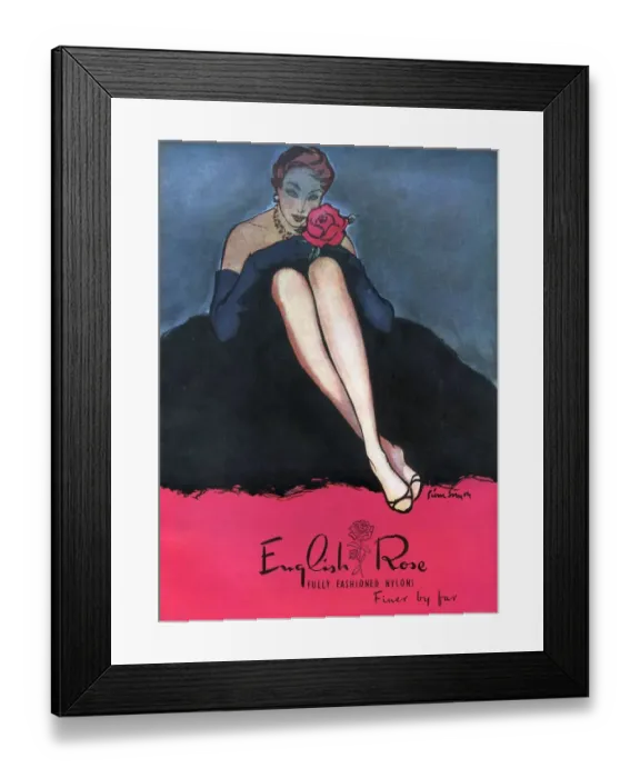 Framed Print : 1953 1950s UK womens stockings nylons hosiery english rose roses Framed Print : 1953 1950s UK womens stockings nylons hosiery english rose roses