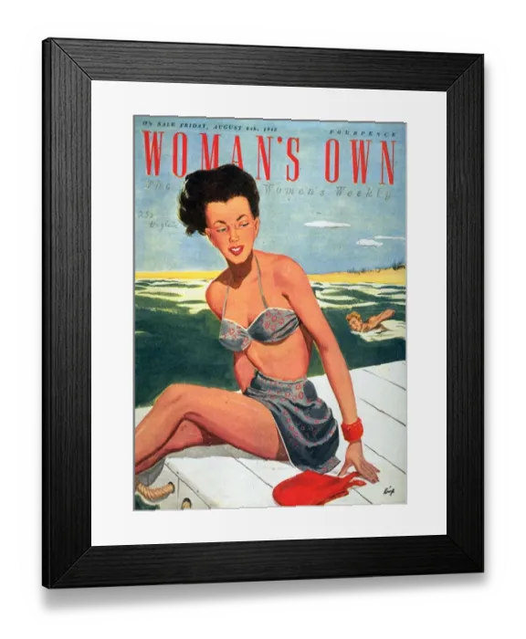 Framed Print : Womans Own 1940s UK fashion womens swimming costumes holidays swimwear swim Framed Print : Womans Own 1940s UK fashion womens swimming costumes holidays swimwear swim