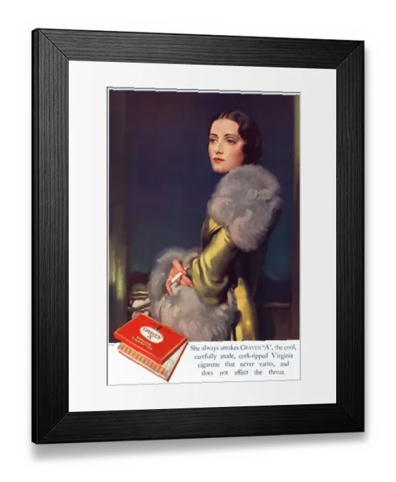 Framed Print : Craven A 1930s UK glamour cigarettes smoking womens Framed Print : Craven A 1930s UK glamour cigarettes smoking womens