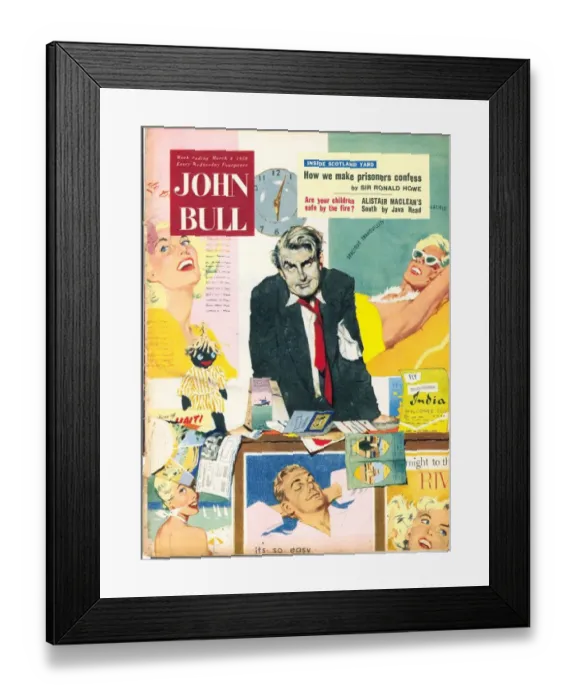 Framed Print : John Bull 1950s UK holidays travel agents stress magazines Framed Print : John Bull 1950s UK holidays travel agents stress magazines
