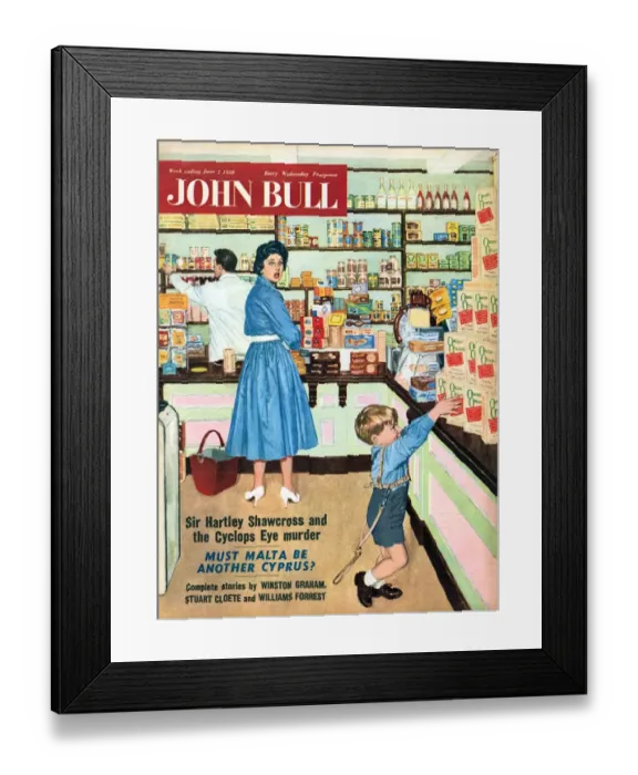 Framed Print : John Bull 1950s UK disasters shopping magazines Framed Print : John Bull 1950s UK disasters shopping magazines