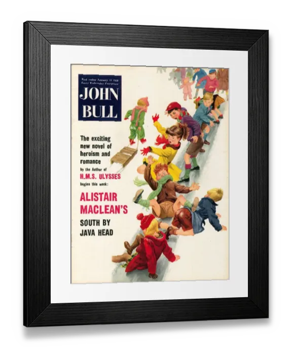 Framed Print : John Bull 1950s UK seasons sledges snow games toboggans tobogganing sleighs winter