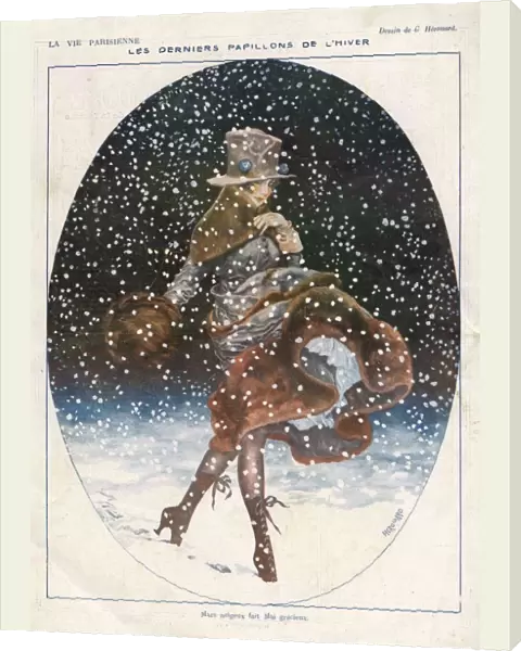 La Vie Parisienne 1918 1910s France cc snow winter coats hats furs walking womens